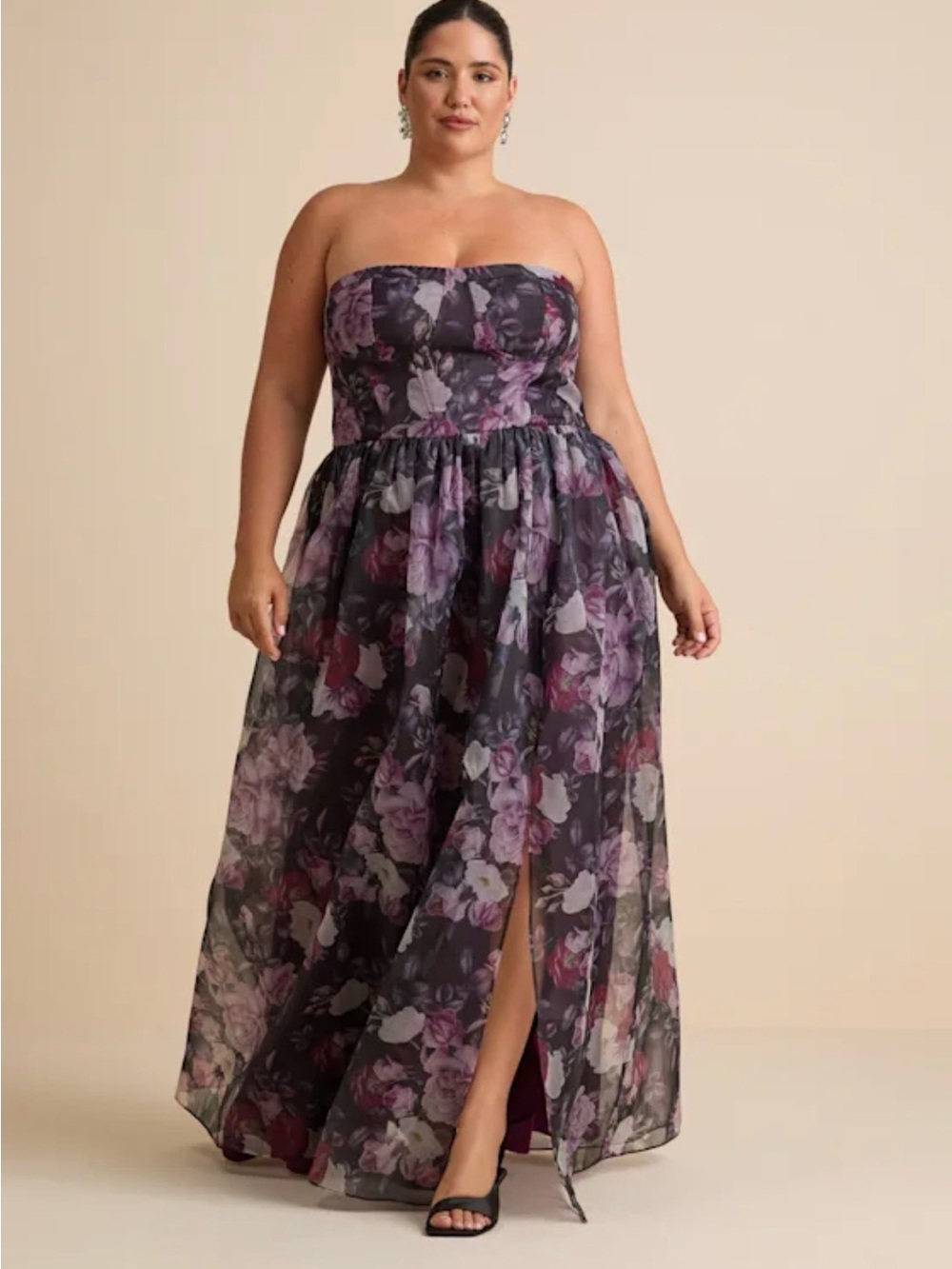 NWT LuLu’s 1X Purple Floral Strapless Bustier Maxi Gown Cottagecore Romance